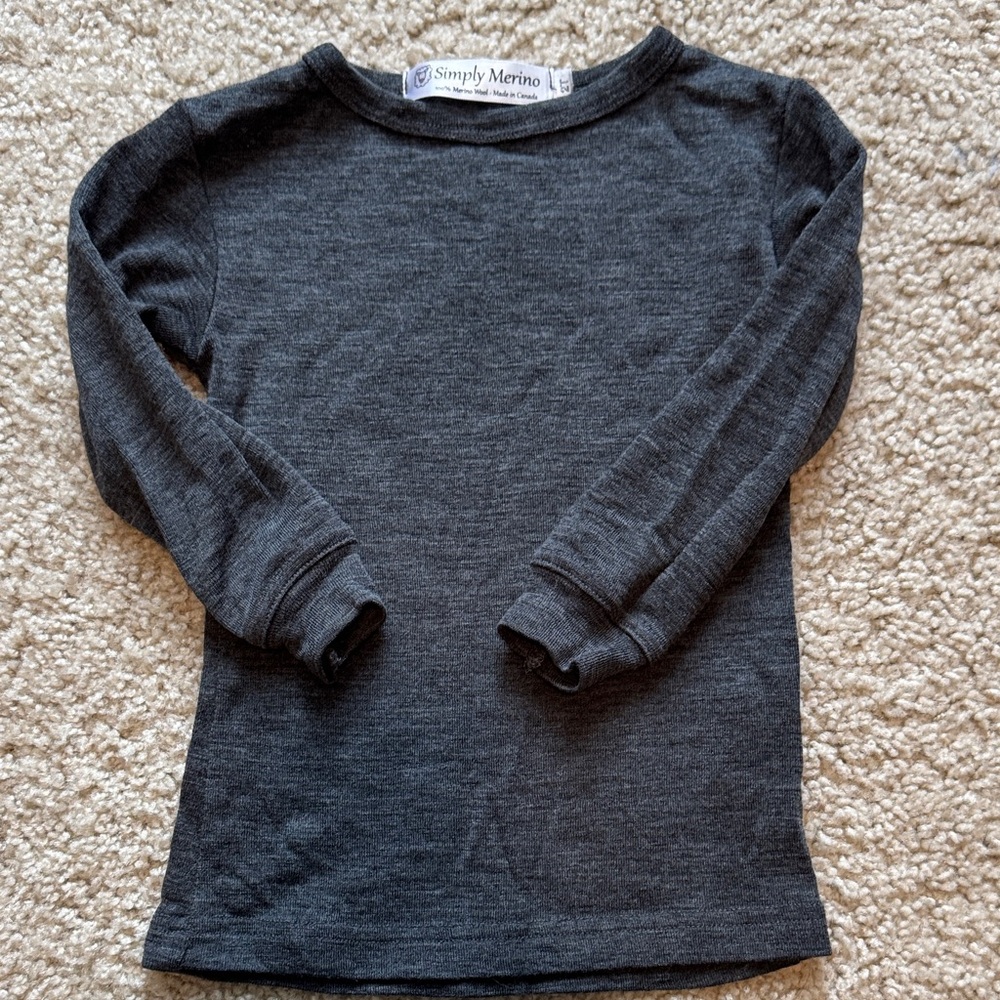 Simply merino - kids long sleve thermal top (Dark Grey) 2T